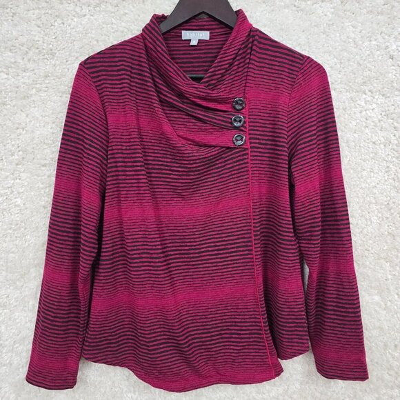 Habitat‎ Top Womens Medium Cowl Neck Pink Black Striped Long Sleeve Stretchy - Picture 1 of 11